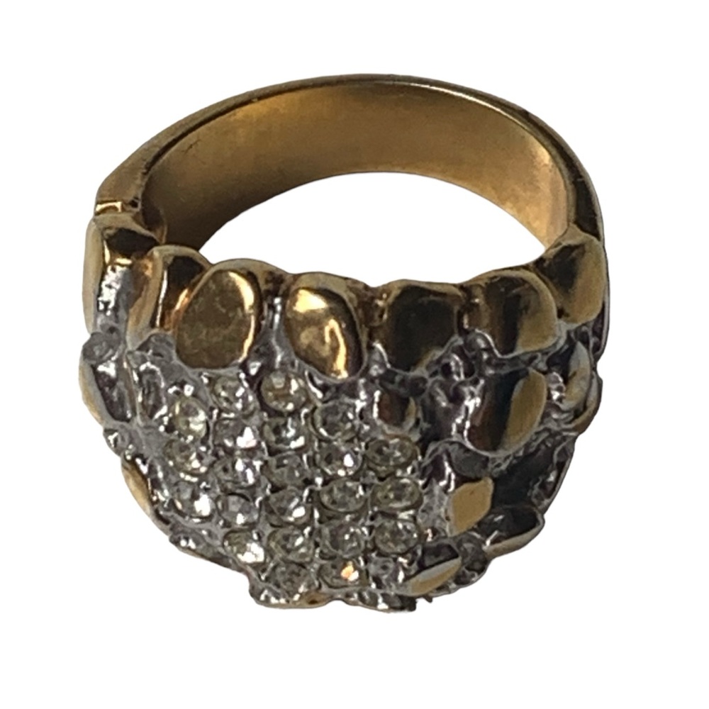 Mens Gold Plated Clear Crystal Stones Nugget Ring Fashion Jewelry Bling - Picture 2 of 8